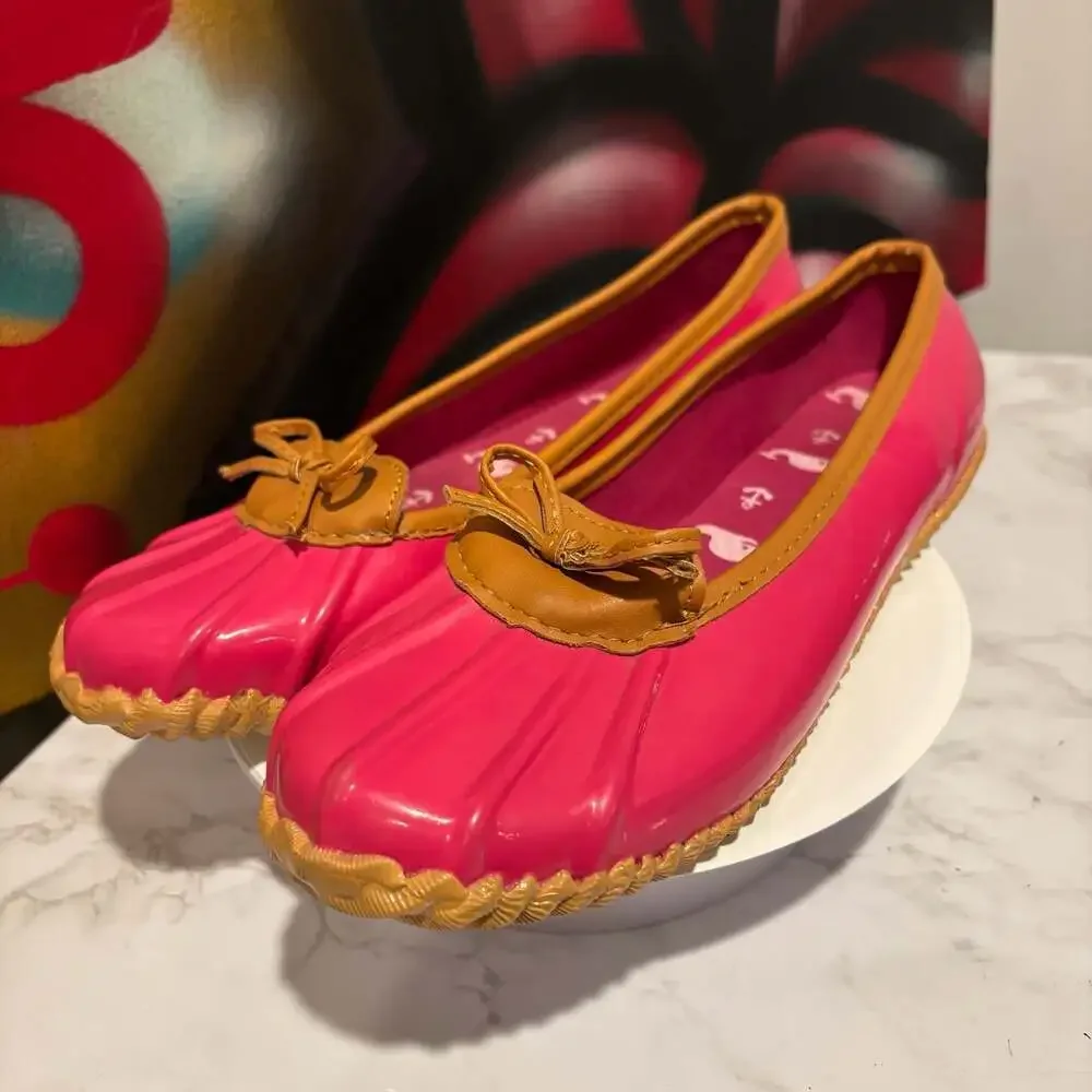 London Fog Webster Pink Duck Skimmer Ballet Flats Rain Shoes